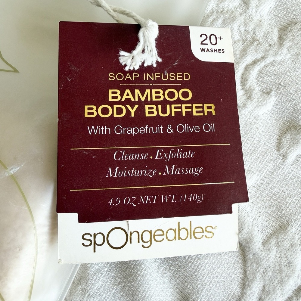 Spongeables Bamboo Body Buffer Grapefruit & Olive‎ Oil Exfoliates 20 + Washes